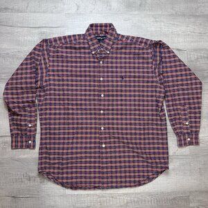 Polo Ralph Lauren Mens Large Orange Blue Plaid Button Down "Blake" Shirt Casual